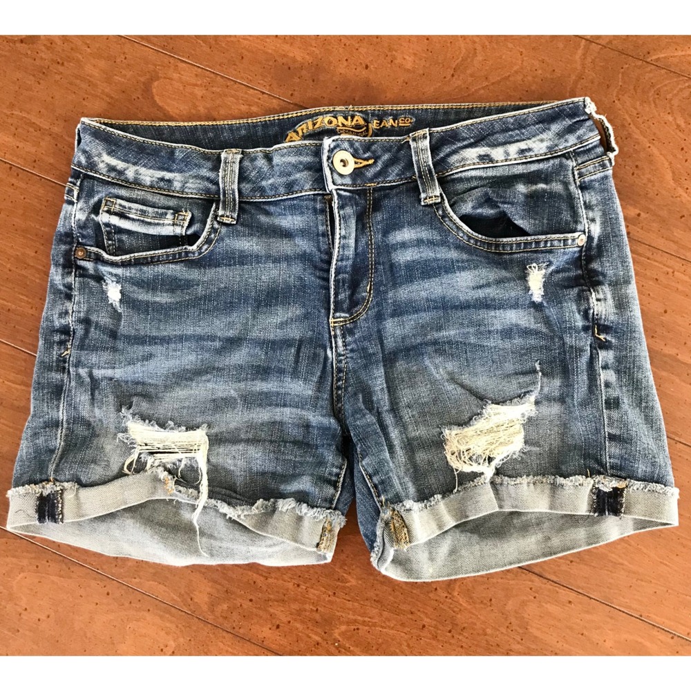 Arizona Jean Co Womens Distressed Denim‎ Shorts Medium Wash Cuffed Size 7